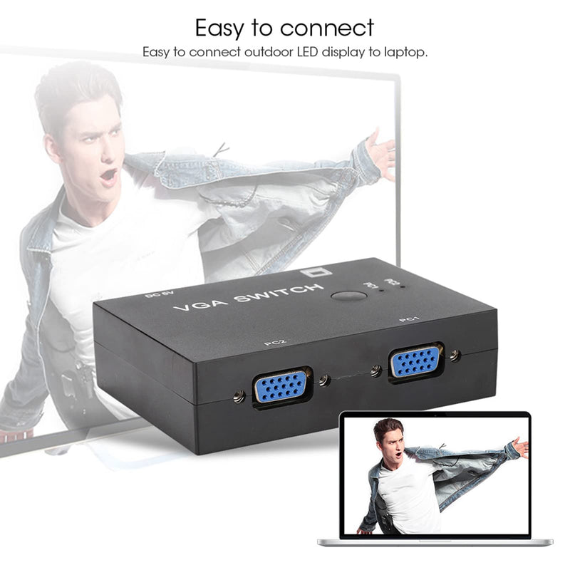 VGA Splitter Switcher, 2 in 1 Out 2 Port, Support 50ft Distance, Outdoor LED Display Connection, Plug and Play for 1 PC to Monitor Computer