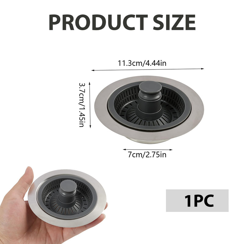 Stainless Steel Kitchen Sink Strainer Basket with Click Plug, 304 Stainless Steel Sink Drain Strainer with ABS Draining Basket and Plastic Lifter, Universal Drain Filter and Plug for Sink