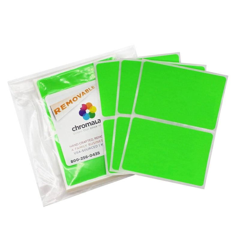 ChromaLabel 2 x 3 inch Removable Color Code Rectangle Labels, 150 Labels per Pack, Fluorescent Green