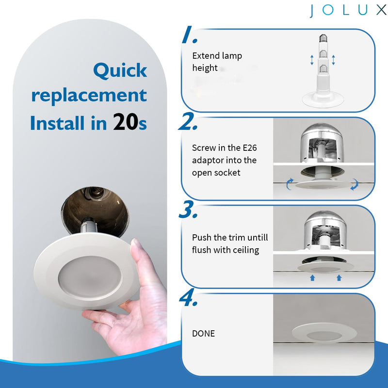 Jolux 4 Inch LED Can Lights Adjustable Recessed Retrofit Downlight, 8.5W=40W, 3000K Warm White, 500LM, Dimmable,ETL Damp Rated Replacement Recessed Lighting Install, Bevel Trim, E26 Base,4-Pack… 3000k( Warm White) 4 Inch 4- Pack