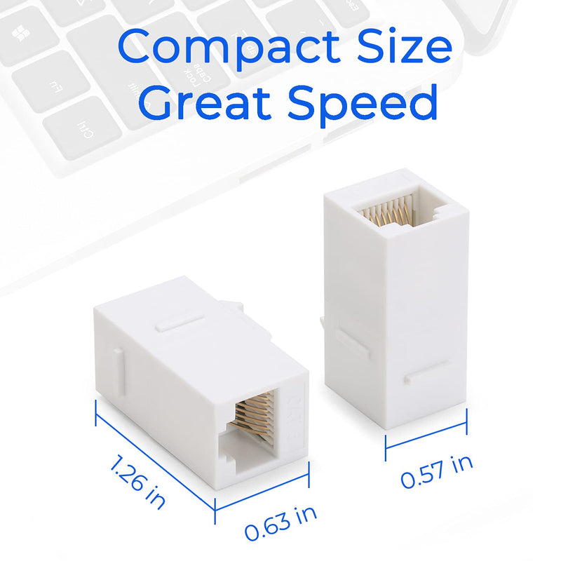 Rapink RJ45 Coupler Inline Adapter Keystone, Female to Female Network Connector 5 Pack for Ethernet Cat6/Cat5e/Cat5 Cable Extender with Gold Plated White 5 pcs