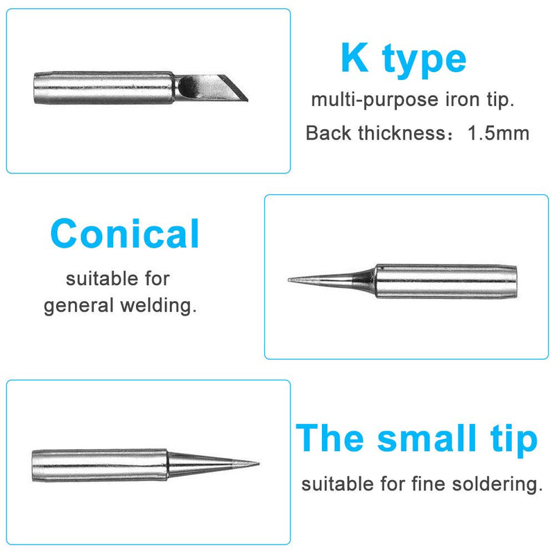 RMENOOR 10 pieces soldering iron soldering tip replacement soldering tip set 900M-T soldering iron tips lead-free soldering iron replacement soldering tips set soldering tips with welding sleeve copper soldering tips for soldering station