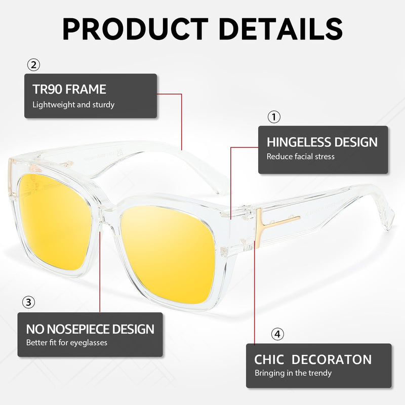 SIPHEW Blue Light Blocking Fit Over Glasses for Women, Fashion Computer Gaming Phone TV Glasses Anti Eyestrain, Sleep Better A2 Clear