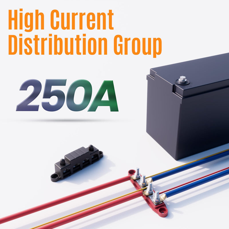 Bus Bar Marine 250A Bus Bar Terminal Block 12V Power Distribution Terminal Block with 4PCS 5/16” M8 Battery Lugs Post Automotive Marine Buss Battery Bus Bar Negative & Positive (250A 4 x 5/16" (M8)) 250A 4 x 5/16" (M8)