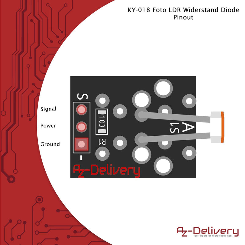 AZDelivery 3 x KY-018 LDR Light Sensor with Photoresistor Brightness Sensor Diode Compatible with Arduino and Raspberry Pi Includes eBook!