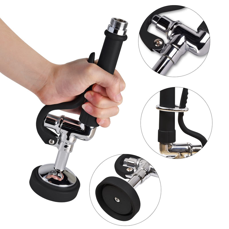 MSTJRY Commercial Sink Sprayer Pre Rinse Spray Valve with Handle Grip Assembly,1.42 GPM High Pressured Dish Sprayer for Replacement Kit of Commercial Faucet, Polished Chrome （Black） Black