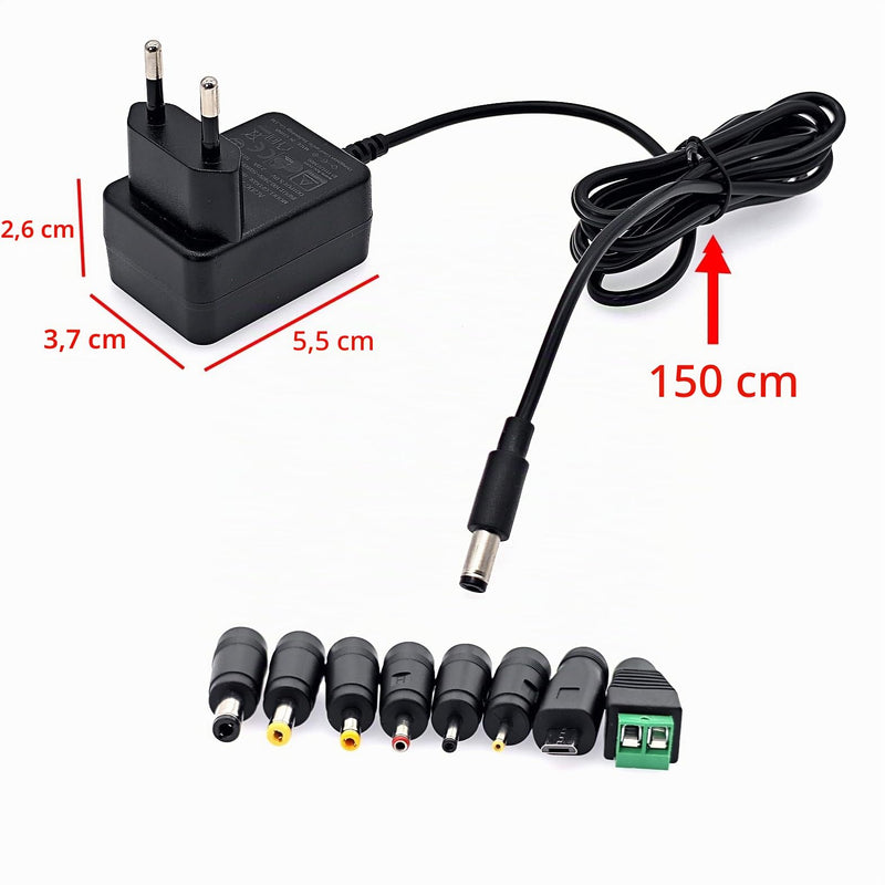 JZK AC 100-240V to DC 5V 2A Power Supply Converter Transformer Charger with 8 DC Plug Adapters Replacement 5V 0.5A 500mA 1A 1.5A 2000mA for CCTV Cameras, LED Light Strips, TV Box