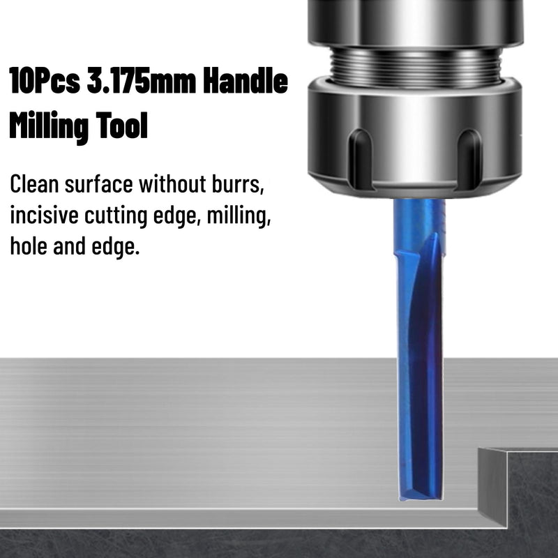 10Pcs 3.175mm CNC Router Carbide 2-Flute Straight Nano Blue Coating End Mill, Handle Milling Tool for Processing Wood