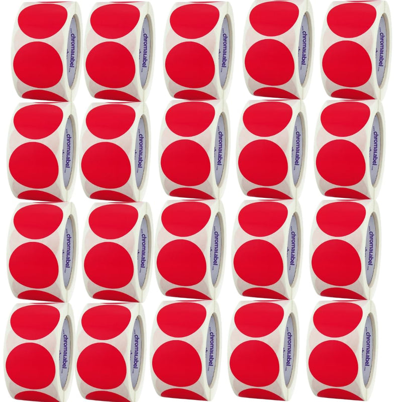 ChromaLabel 2 Inch Round Circle Stickers, Permanent Adhesive Dots for Color Coding, Blank Circle Labels for Office and School, Red Dot Stickers - 500 Labels per Roll, Red - Case of 20