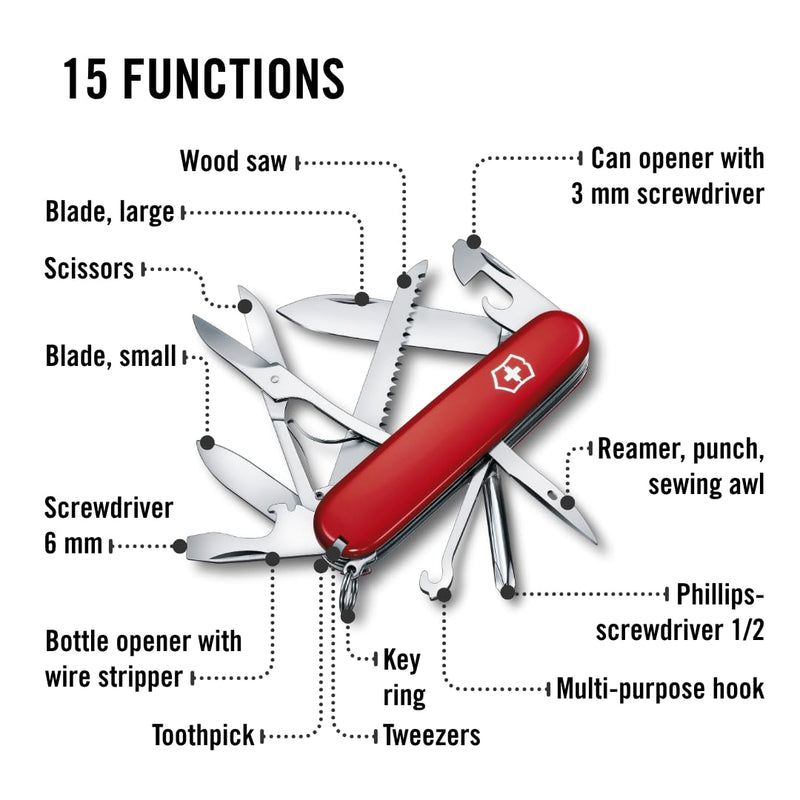 Victorinox Fieldmaster Swiss Army, 15 Function Pocket Knife, Red | Ideal for field work, camping trips and days in the garden alike