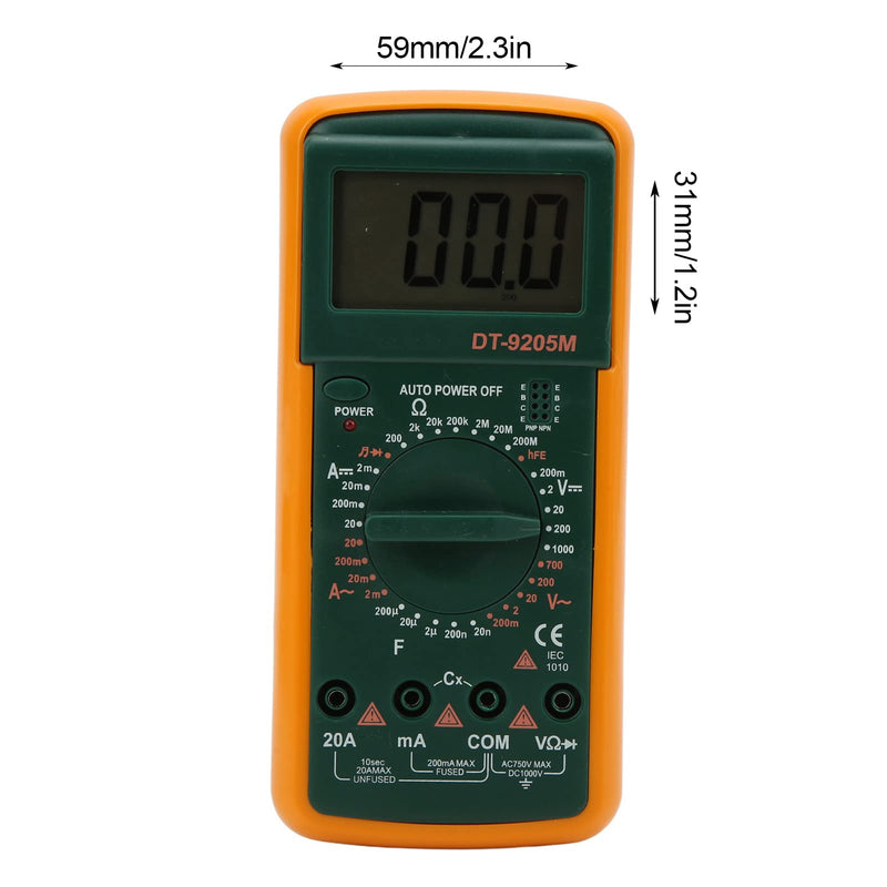 DT-9205M Handheld Multimeter LCD Digital Display Voltage Current Monitor Household Energy Consumption Tester Portable Voltmeter and Ammeter Ohmmeter Resistance Meter with 2 Test Pins