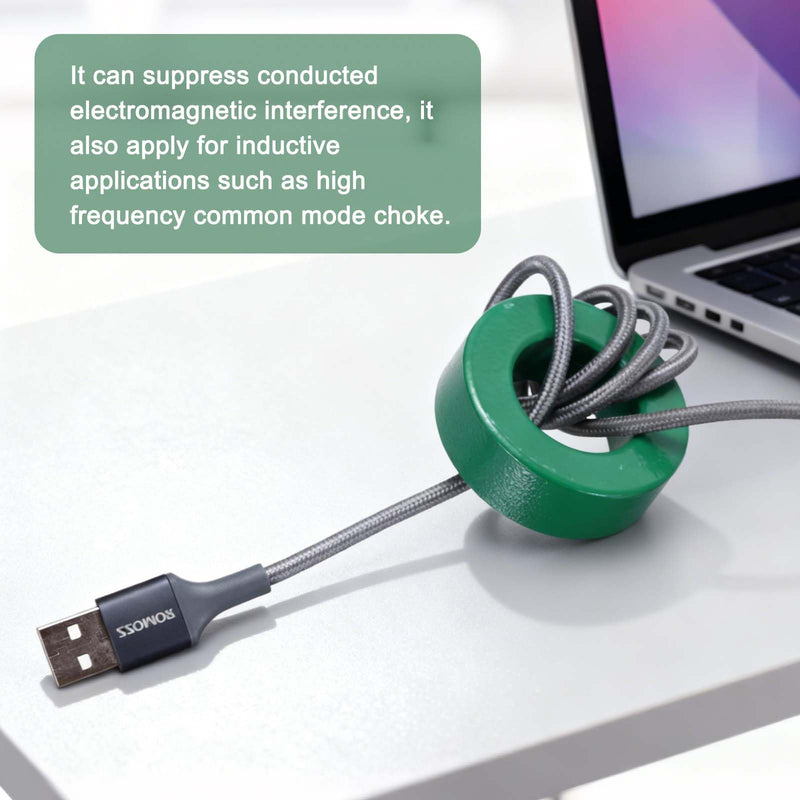 QUARKZMAN Toroidal Ferrite Core RFI EMI Noise Reduction Cable Clip ID 38 mm 1.5 Inch Manganese Zinc Ferrite for Electronic Devices Industrial Green Pack of 2 | RFI EMI Noise Reduction Cable Clip, For Electronic Devices Industrial