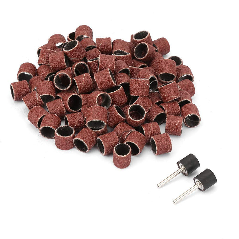 100pcs Sandpaper Rings 80 Grit 12mm Paper Ring for Sandpaper Wheel + 2 Rods Emery Cloth Sanding Sleeves High Quality Durable