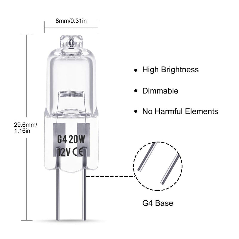 G4 halogen lamps, Techgomade 20 watt G4 halogen pin base lamp, 12V, 3000K warm white, dimmable, G4 base low voltage halogen 20w 10 pieces