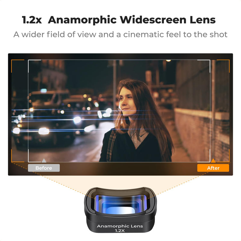 K&F Concept 1.2X Anamorphic Lens Compatible with DJI Osmo Pocket 3, Blue Streak Effect Widescreen Cinematic Lens, Magnetic Attach/Multi-Coated/Optical Glass