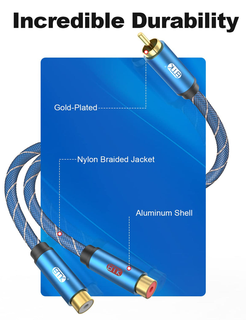 EMK RCA Y Adapter Splitter Cable, 1 Male to 2 Female Stereo Audio Extender Cord for Home Theater/Television/Sound bar/Blu-ray Player/Amplifiers/Speaker/Hi-Fi Systems(6.6ft/2m) 6.6ft/2m