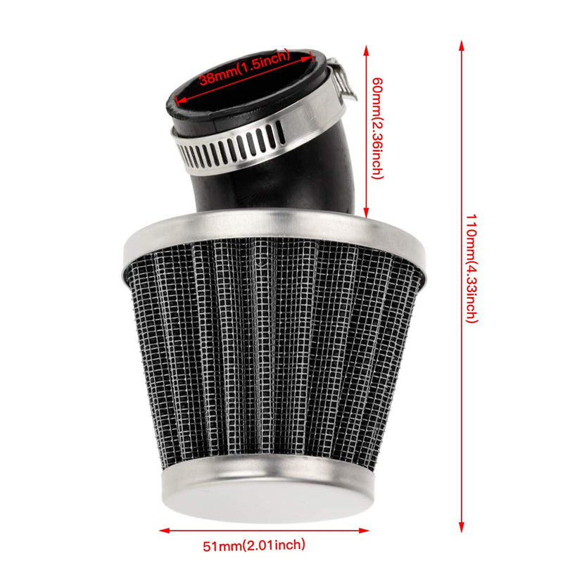 HIAORS 38mm Bent Rubber Tube Air Filter Cleaner for 110cc 125cc CRF SSR Sunl Taotao Pit Dirt Bike ATV Quad
