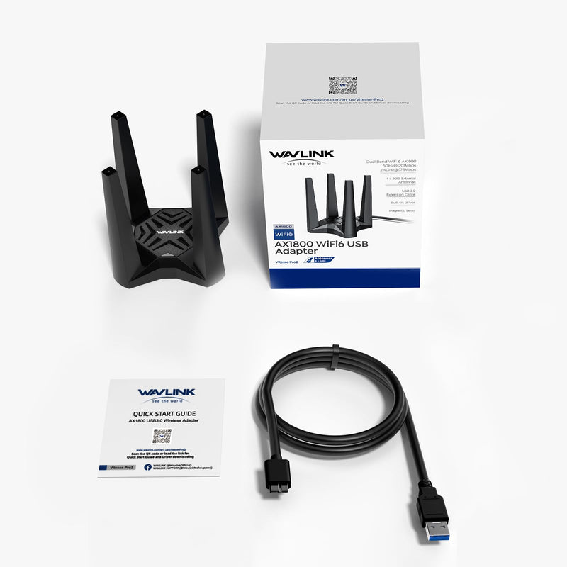 USB WiFi Adapter for Desktop PC, AX1800 WiFi Adapter Dual Band Wireless Network Adapter with 2.4GHz/5GHz High Gain Antennas, MU-MIMO, WPA3, Supports Windows 10/11 Only