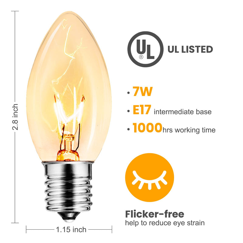 Brightown 50 Pack C9 Incandescent Light Bulbs, Christmas C9 Replacement Bulbs for Christmas String Lights, Christma Tree, Indoor Outdoor Holiday Decor, E17 Intermediate Base, 7 Watts, Clear 50 Count (Pack of 1)