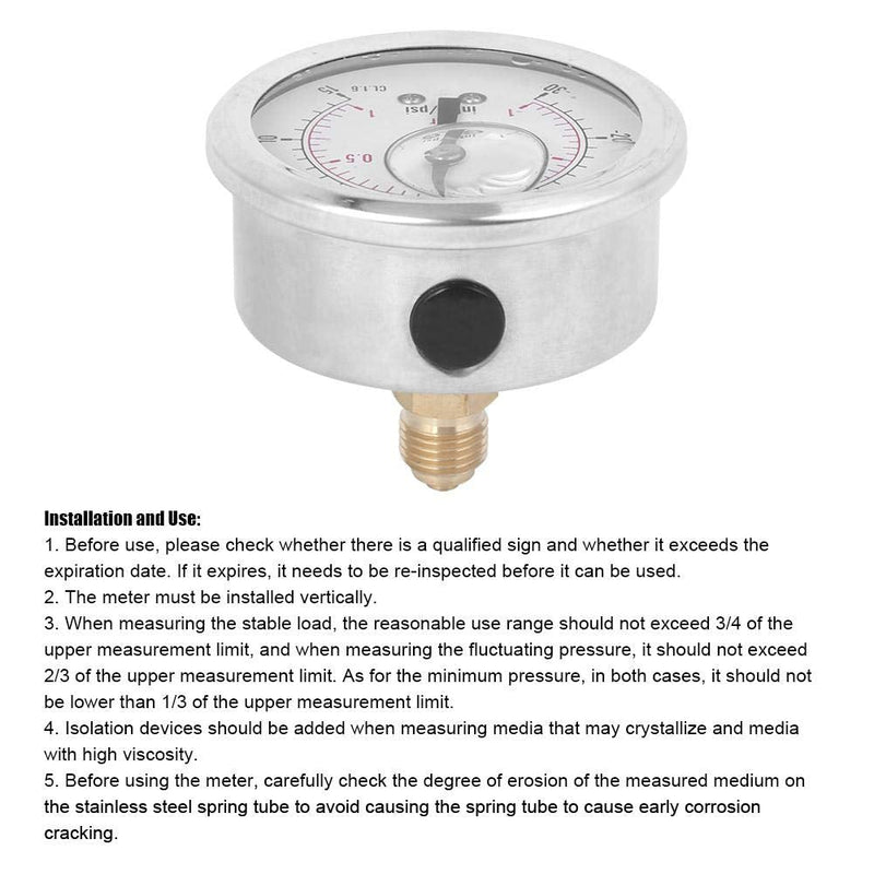Dual Scale Pressure Gauge 1/4 BSP Back Mount Pressure Gauge Radial Oil Filled Vacuum Pressure Gauge