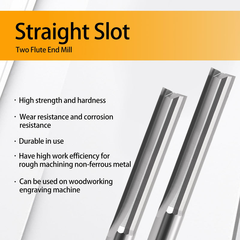 EU_HOZLY CNC Router 1/8" Straight Cutter 1/8" Shank Straight Groove End Mill 2 Groove Cutter Cutting 22mm CEL/45mm OAL for MDF PVC Acrylic Chipboard Wood Pack of 10