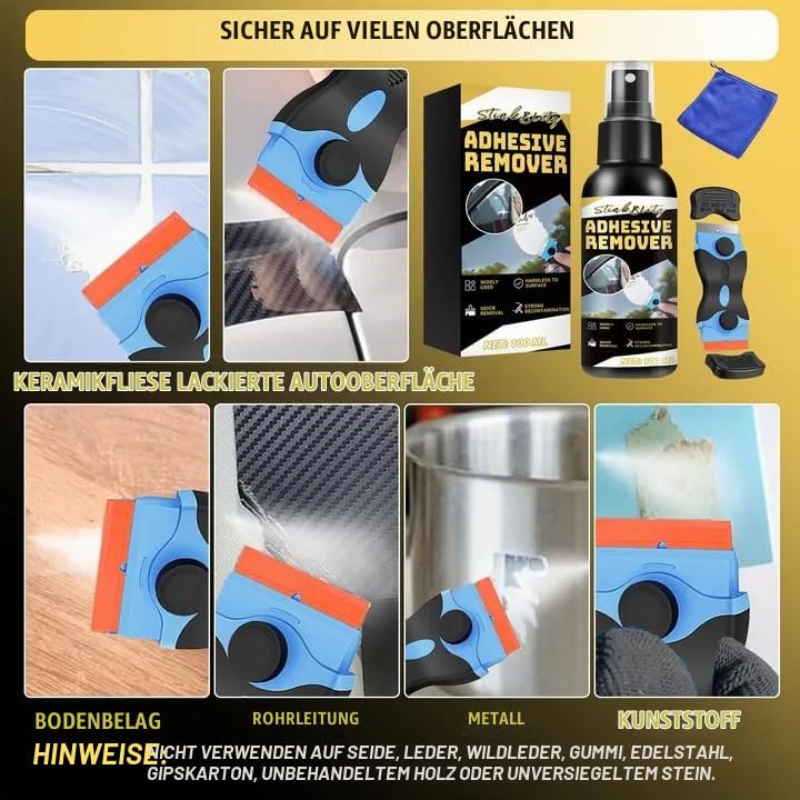 Adhesive residue remover, adhesive remover spray, sticker remover, adhesive remover, extra strong, quick dissolving adhesive residue and sticker, label remover spray for doors, windows, cars, 100 ml