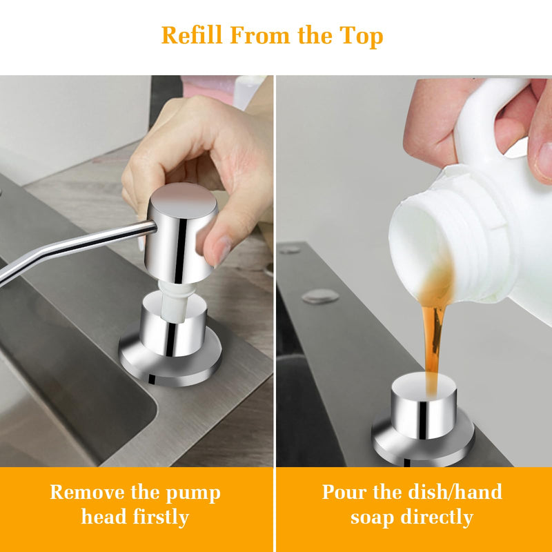 Soap Dispenser for Kitchen Sink, Built in Sink Soap Dispenser Lotion Dispenser with 17 OZ Bottle, Refill from The Top Bar Sink Soap Dispenser, Chrome Chrome 01 Comes with 17 OZ Bottle