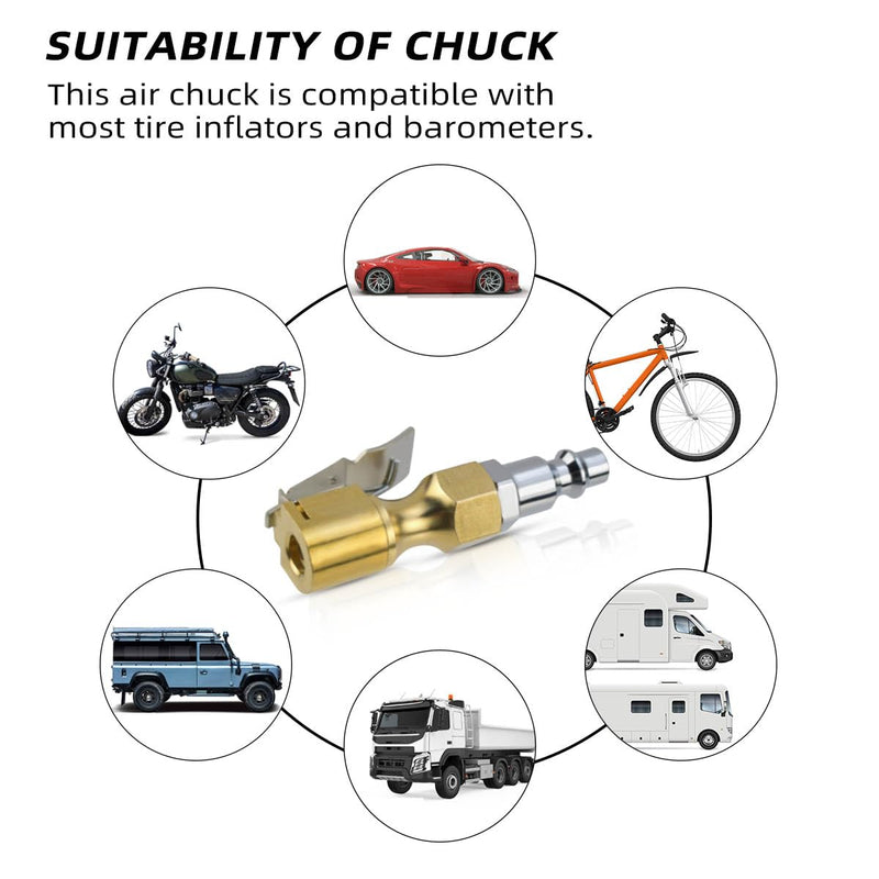 Air Chuck with Clip Tire Inflator Compressor with Clip Closed Flow Lock Brass Tire Chuck Hose Connect Accessories Heavy Duty Inflator Gauge Compressor Accessories Locking Tire InflatorAdapter Connect