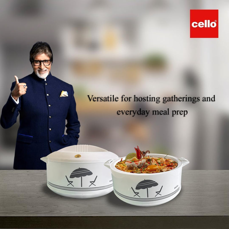 Cello Chef Deluxe Insulated Hot Pot Casserole 1500, White | Spacious 1250ml Capacity Provides Ample Storage and Serving Space for Everyday Family Dining Capacity: 1250 ML Approx.