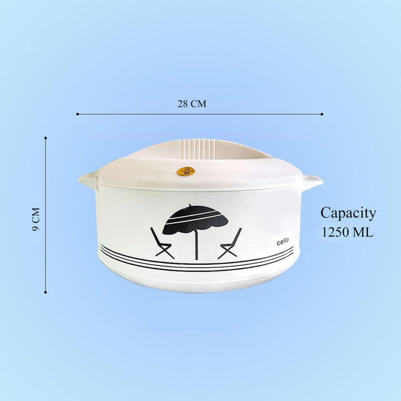 Cello Chef Deluxe Insulated Hot Pot Casserole 1500, White | Spacious 1250ml Capacity Provides Ample Storage and Serving Space for Everyday Family Dining Capacity: 1250 ML Approx.