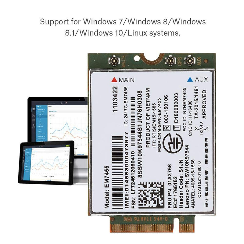 EM7455 Network Card, for ThinkPad T460 T460p T460s Wireless Network Card 4G LTE Module 300 Mbps NGFF/M2 Card for Notebook, Tablet and Ultrabook etc