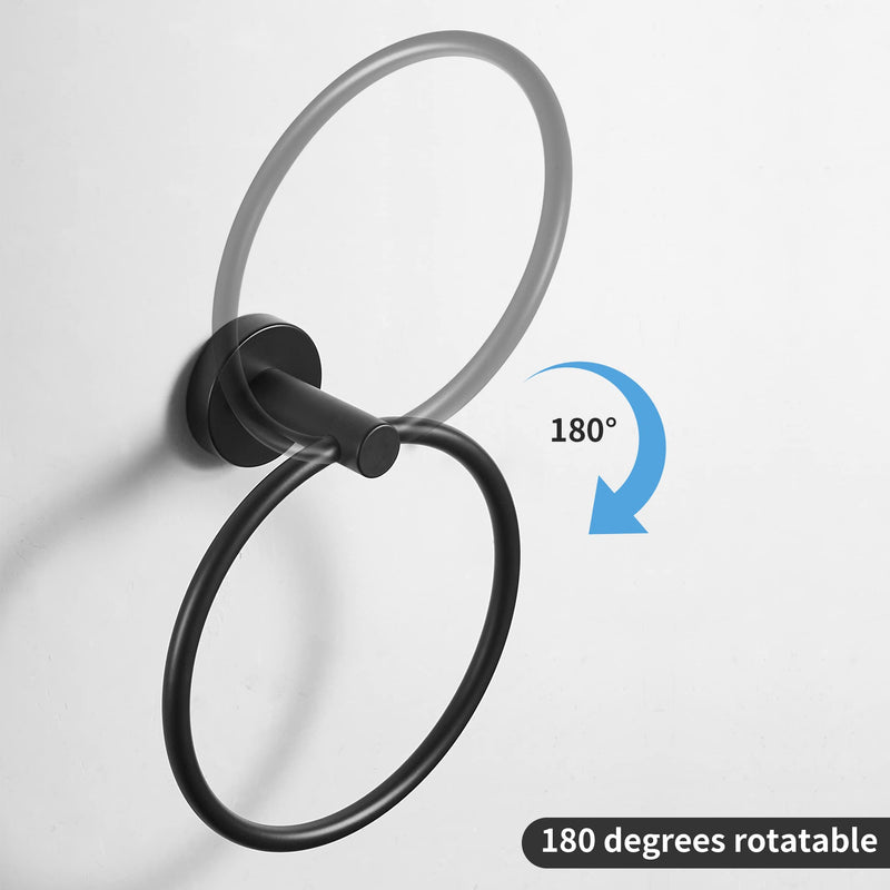 Black Toilet Paper Holder Towel Ring Matte Bathroom Accessories Set Hand Towel Holder Wall Mount Bath Hardware TP Tissue Roll Holder with Double Post Pivoting SUS304 Stainless Steel 2pc Matte Black 2 Pieces