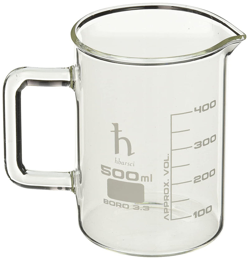 EISCO Premium Hand Crafted Beaker Mug, Thick Borosilicate 3.3 Glass, 16.9oz (500mL) Capacity - Large Size - Pint Glass or Coffee Mug Sized (Pack of 2) 1 Count (Pack of 2)