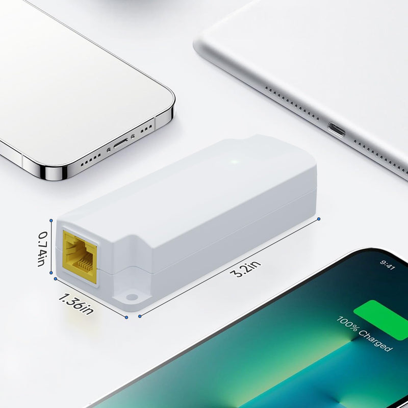 Gigabit PoE to USB C Converter for Smart Phone/Tablet, USB-C to Ethernet Adapter with 10W Charging, Power & Data 2-in-1 RJ45 Port to Type-C Adapter, 10/100/1000Mbps High Speed Plug & Play,IEEE802.3af 2 in 1 (10W)
