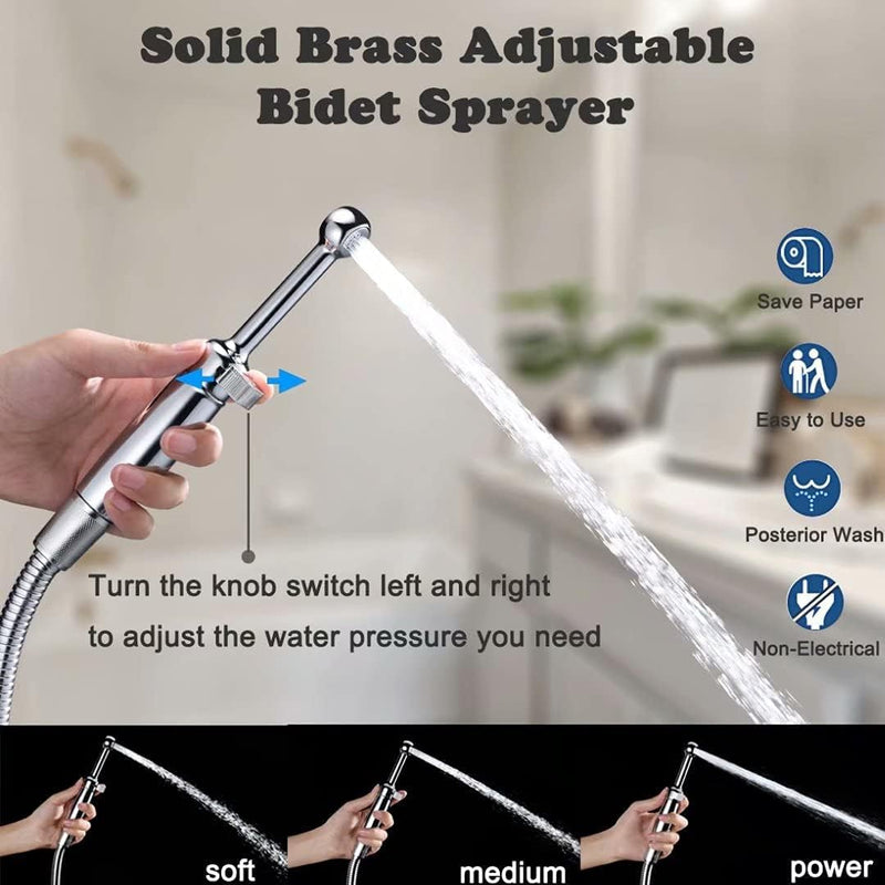SonTiy Handheld Bidet Sprayer for Toilet, Cloth Diaper Sprayer Set Hand Held Bidet Jet Spray for Toilet with Backflow Preventer, Adjustable Water Pressure Control, Brass 7.2" Hand Bidet Wand, Chrome ‎Polished Chrome