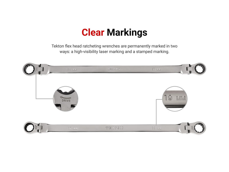 TEKTON 12 x 14 mm Long Flex Head Ratcheting Box End Wrench | WRB36412 15/32 x 9/16 in.
