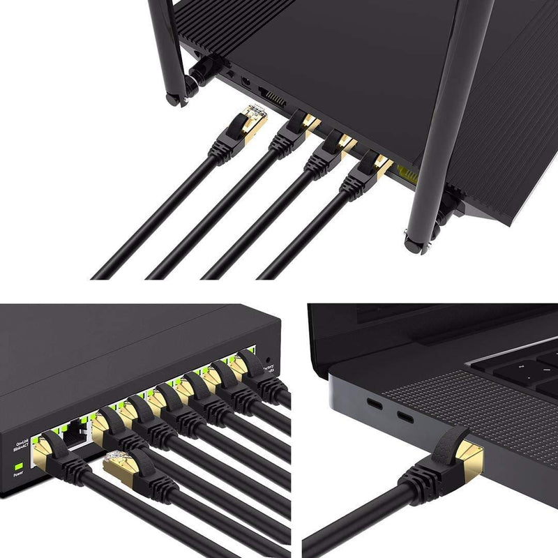 Veetop Cat8 LAN Cable, 20 Gbps Network Cable, Super-Fast, Flexible and Robust with Gold-Plated RJ45 / Black 2 m