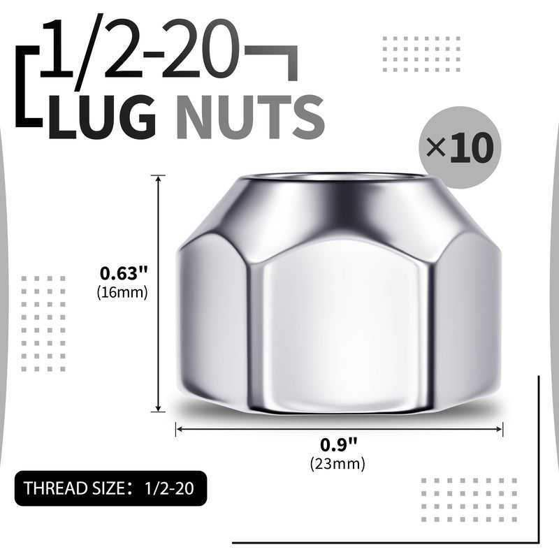 10PCS 1/2-20 Inch Lug Nuts, 509 Trailer Lug Nuts Open End Acorn Tire Lugs, Zinc Plated Wheel Trailer Lugs Replacement for 1/2" Wheel Lug Studs Dexter EZ Lube Trailer Camper RV Truck 10pcs 1/2x20