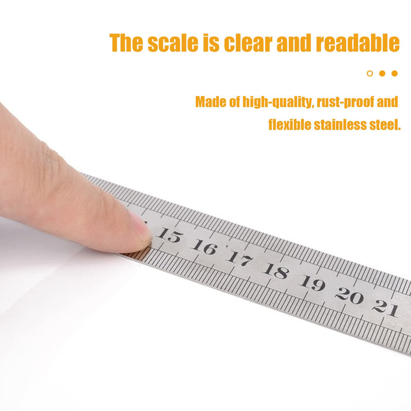 Ksvaye Pack of 4 Stainless Steel Rulers Metal Steel Ruler Steel Ruler Metal Ruler Double Side Scale 15 cm / 20 cm / 30 cm / 40 cm for Office School Engineer Technical Drawing