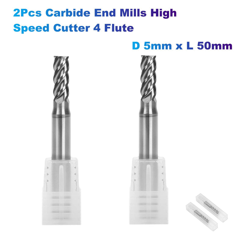 Ruimou 2-piece carbide end mill high-speed milling cutter 4 cutting edges (D 5 mm x L 50 mm), for cutting hardened metals with high hardness 58 HRC, CNC milling D 5 mm x L 50 mm