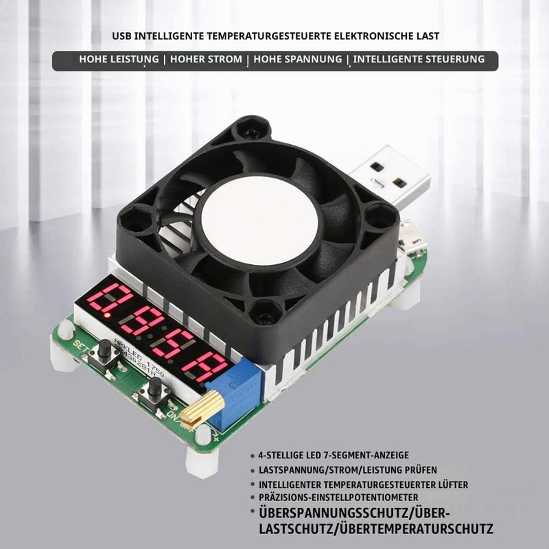 Akozon USB Load Tester Module USB Energy Meter Tester Electronic Load LD25 USB Electronic Load Digital Display Battery Test Adjustable Resistance Voltage Current Meter