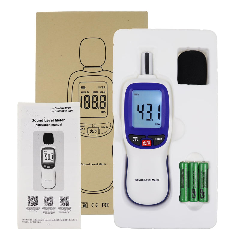 Sound Level Meter, Digital Sound Level Meter with Bluetooth Enabled Decibel Meter 30~130dBA Range MAX/MIN Data Hold with LCD Display and Backlight for Home, School Bluetooth sound level meter