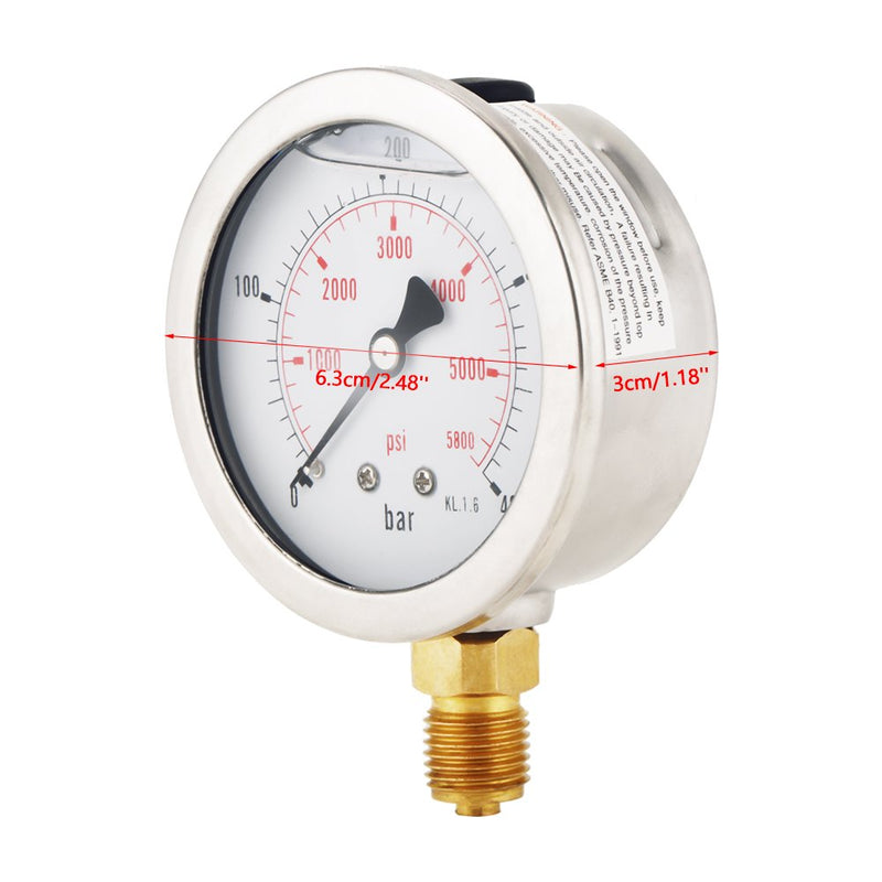 0-400BAR 0-5800PSI G1 / 4 63mm Dial Indicator Hydraulic Pressure Gauge High Precision REUSABLE PACKAGING socialme-eu