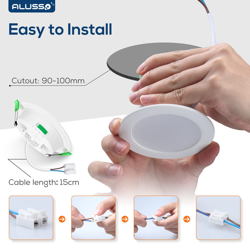 ALUSSO LED recessed spotlight ultra flat 7W 230V, LED ceiling spots dimmable IP65 bathroom, 580LM LED spots, warm white 3000K neutral white 4000K cool white 6500K LED recessed spots for kitchen living room, set of 6