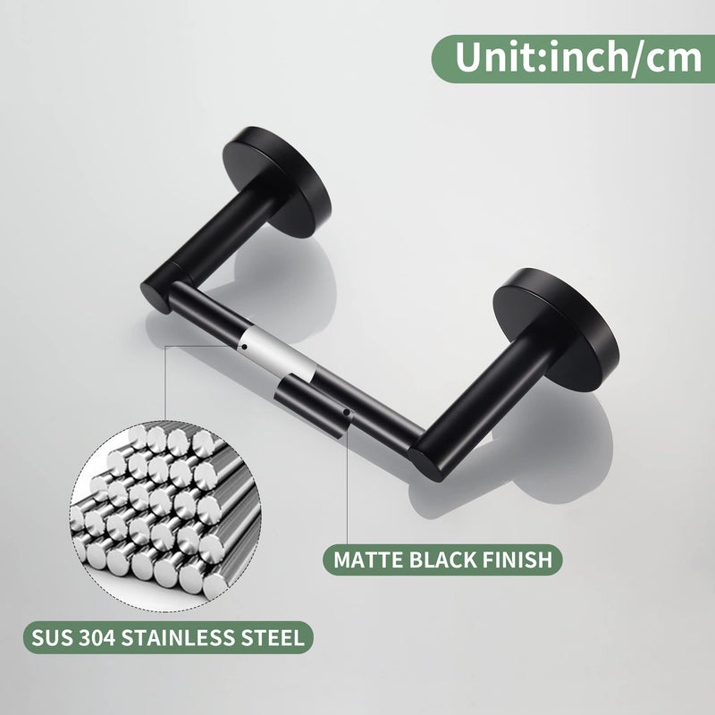 Black Toilet Paper Holder Towel Ring Matte Bathroom Accessories Set Hand Towel Holder Wall Mount Bath Hardware TP Tissue Roll Holder with Double Post Pivoting SUS304 Stainless Steel 2pc Matte Black 2 Pieces