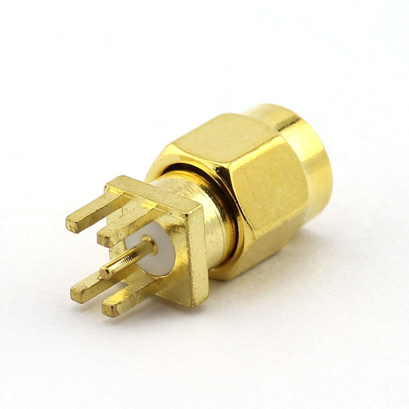 5-Pack SMA Male RF Coaxial Adapter 4 Pins Edge Square Stand Connector PCB Panel Edge Mount Plug Jack Connector