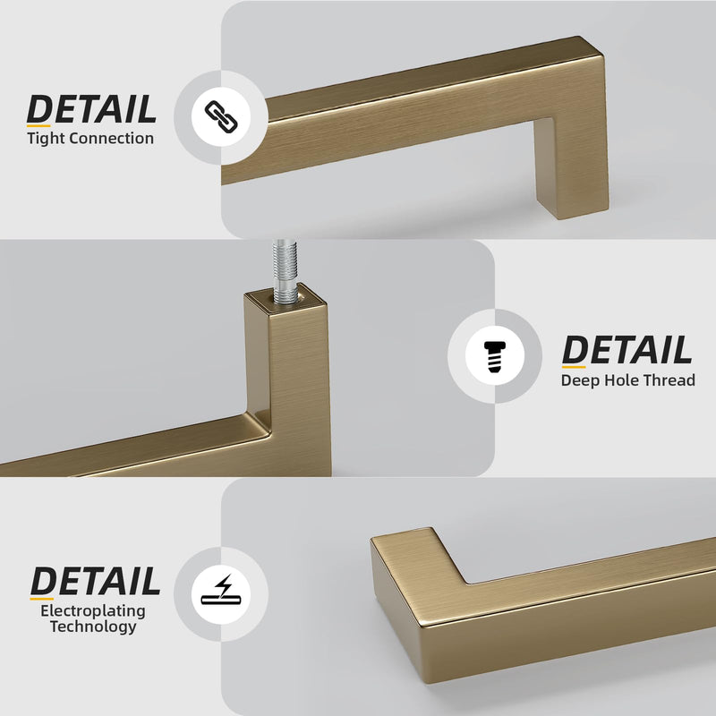 Goldenwarm 10 Pack 2-1/2 Inch Champagne Bronze Cabinet Pulls Gold Cabinet Handles Champagne Gold Drawer Pulls Brushed Bronze Drawer Handles Kitchen Square Hardware for Bathroom Dresser 2-1/2in Hole Centers