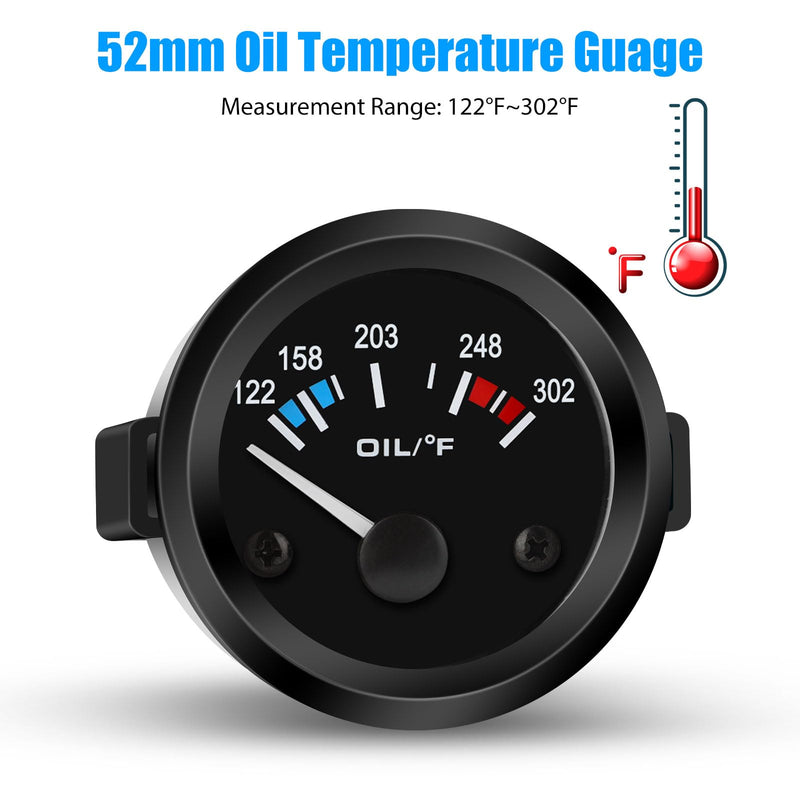 Linkstyle Oil Temp Gauge 12V, 122-302℉ Engine Temperature Gauge Meter, Electrical Oil Temperature Gauge Transmission with Sensor