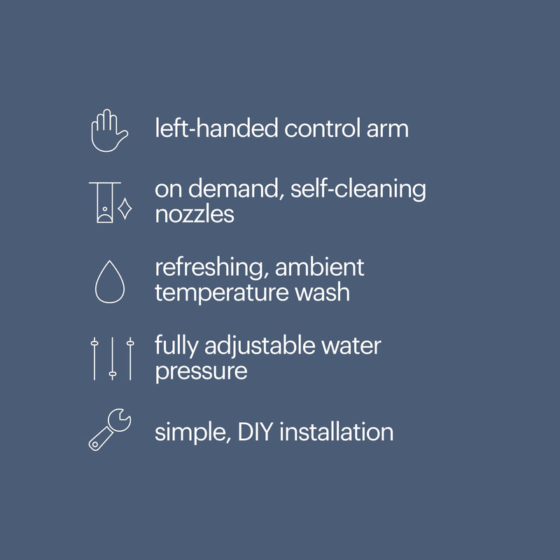 Brondell Bidet Left Hand Bidet Attachment SouthSpa Dual Nozzle - control panel on left side - Dual Positionable Nozzles for front and rear wash, LH-12