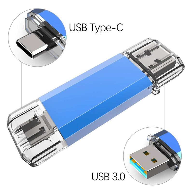 KOOTION 256GB USB C Flash Drive Dual USB 3.0 + Type C Thumb Drive OTG Jump Drive 2 in 1 Memory Stick for Smartphone/Laptop/Tablet/iPhone 15 - Blue